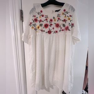 Forever 21 embroidered sheer white flowy summer dress